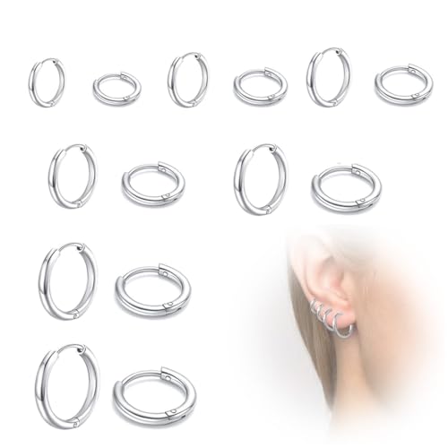 7 Paar Kleine Creolen Ohrringe für Damen Herren Chirurgenstahl Knorpel Huggie Ohrringe Snug Lobe Nase Lippen Helix Piercing Schmuck Winzige Hoop Hinged Schläferohrringe