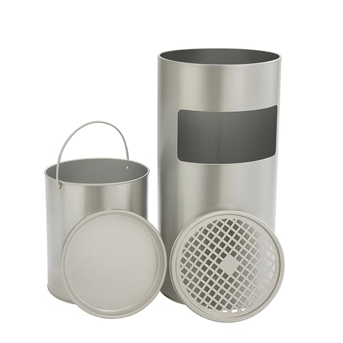 VIALIA Standaschenbecher für draußen 60 x 25 x 3 5 cm Silber Edelstahl Mülleimer mit Aschenbecher herausnehmbarer Inneneimer und Gitteraufsatz