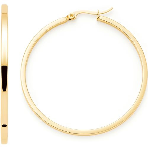 Leonardo Jewels Creole Marli 1 Paar Hoop Ohrringe aus Edelstahl goldfarben 5 cm Durchmesser Klapp-Bügel-Verschluss Geschenk Schmuck 023576