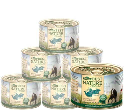 Dehner Best Nature Katzenfutter Adult Geflügelherzen und Kaninchen mit Preiselbeeren 6 x 200 g 1.2 kg