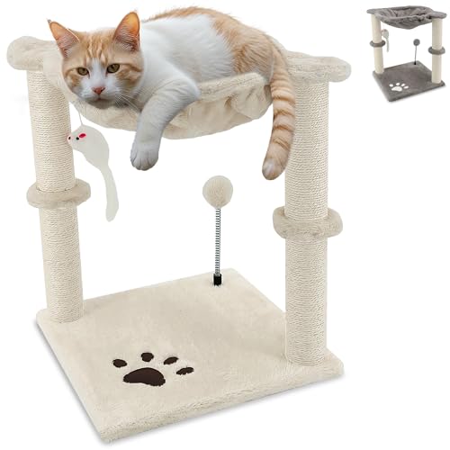 Beltom Kratzbaum Katzenkratzbaum Kletterbaum. Katzenbaum Katzen Spielbaum mit Hängematte 45 cm. - Beige