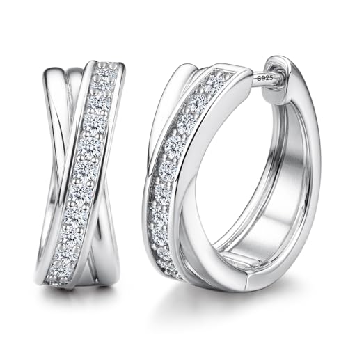 JeweBella Ohrringe Creolen Silber 925 für Damen Mädchen Kleine Creolen Gold Hypoallergene Creolen Silber Ohrringe Gold Silber Kreolen mit Zirkonia Goldene Ohrringe Knorpel Schlafen Damen