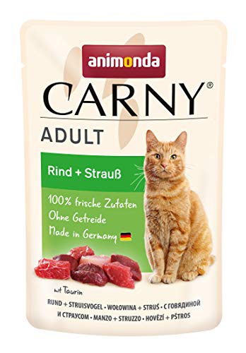 animonda Carny Adult Katzenfutter Nassfutter für ausgewachsene Katzen Frischebeutel Rind Strauß 12 x 85 g