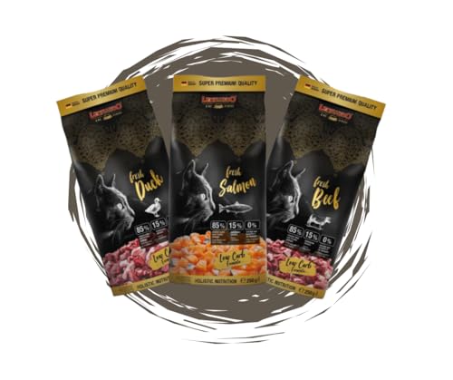 Leonardo Fresh Mixpaket Katzenfutter 3x250g - Fresh Salmon Beef Duck - 85 % frisches Fleisch Fisch getreidefreie Rezeptur unterstützt Immunsystem Zahnpflege - Bundle