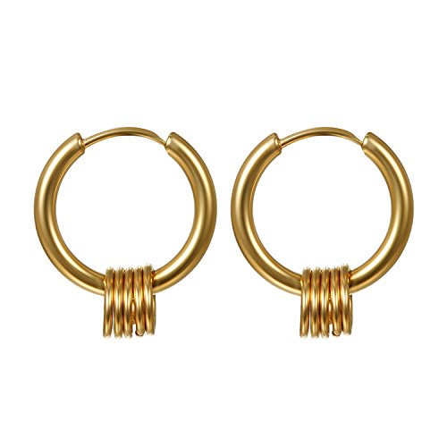 JewelryWe Schmuck Damen Herren Creolen Ohrringe Edelstahl Kreis Ringe Ohrhänger Klappcreolen Huggie Gold Durchmesser 19mm