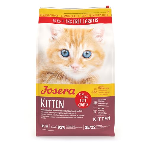 JOSERA Kitten 1 x 10 1kg Kitten Premium Trockenfutter für heranwachsende Katzen Katzen-Mütter in der Säugezeit Lachs Geflügel leicht verdaulich weizefrei Katzenfutter 1er Pack