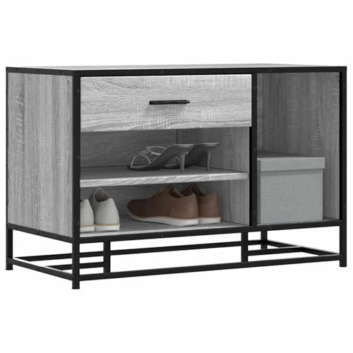 Tidyard Schuhbank Grau Sonoma 80x40x53 5 cm Holzwerkstoff und Metall Schuhregal Sitzbank mit Stauraum für Wohnzimmer Flur Eingangsbereich849227