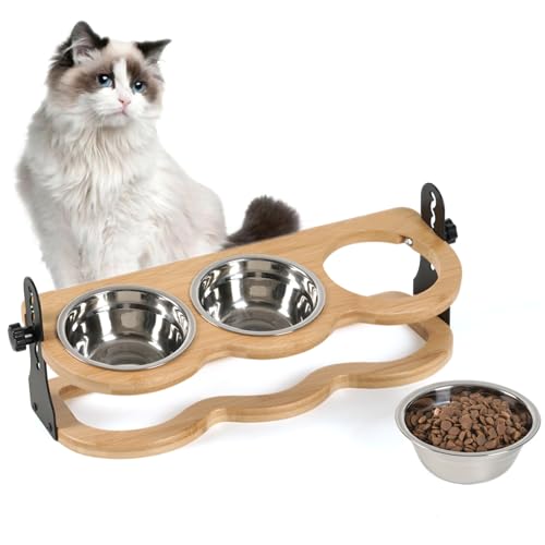 WPAJIRZO Katzennapf Erhöht 3er Set Ergonomischer Futternapf mit 3 Näpfe Futterstation höhenverstellbar in 10 Stufen Edelstahl Fressnapf und Wassernapf für Katzen und Welpe