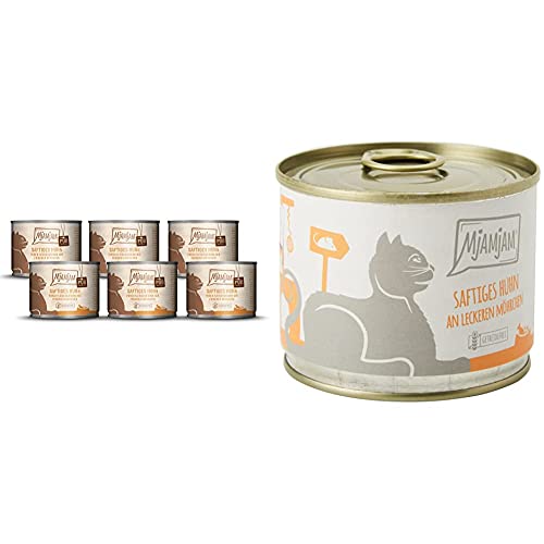 MjAMjAM purer Fleischgenuss - saftiges Hühnchen pur 6er Pack 6 x 200g Premium Nassfutter für Katzen - saftiges Huhn an leckeren Möhrchen 6er Pack 6 x 200 g