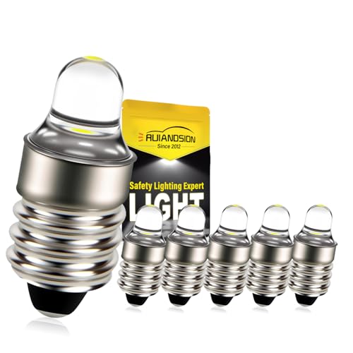 Ruiandsion E10 LED-Birne 3V 6000K weiße LED-Birne für Taschenlampe Taschenlampe Scheinwerfer Negative Erde 6er Pack