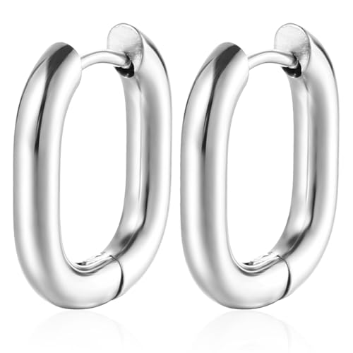 AFCJLTO 2pcs Silber Geometrische Creolen Ohrringe Hängend Hypoallergen Mini Dicke Creolen Geschenkidee