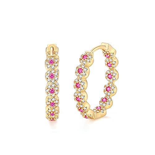 Silber Gold Creolen pink steine Ohrringe Damen mit 3A Zirkonia Kristall 18K Vergoldete Ring für Frauen durchmesser 23mm