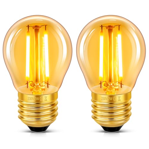 2 Stück E27 LED 2W Edison Vintage Glühbirne G45 Vintage Glühlampe Ersetzt 20W Glühlampen Warmweiß 2200K Bernstein Glas Lampe Nicht Dimmbar Nostalgische Dekoration für Zuhause Hotel Caf Bar