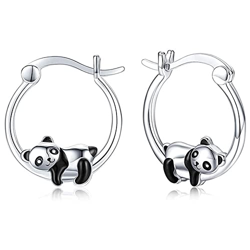 Niedliche Panda-Creolen für Damen Teenager Mädchen silberfarben schwarze Emaille Tier-Huggie-Creolen für empfindliche Ohren Modeschmuck Tochtergeschenk Metall Neu