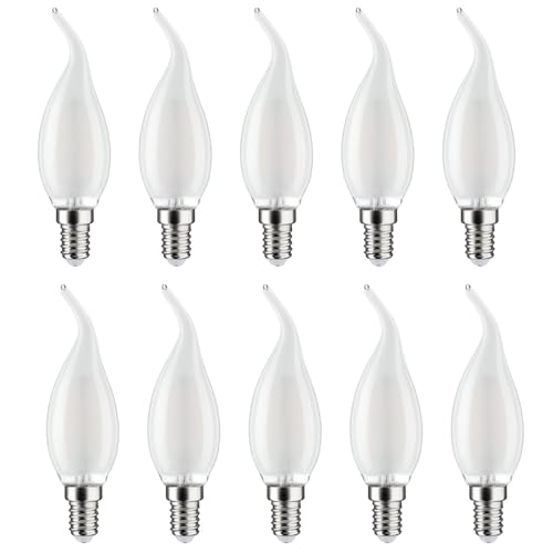 NCC-Licht 10 x LED Filament Leuchtmittel E14 Windstoß Kerze C35 2 5W matt 250lm warmweiß 2700K Ersatz für Kerzenlampe 25W