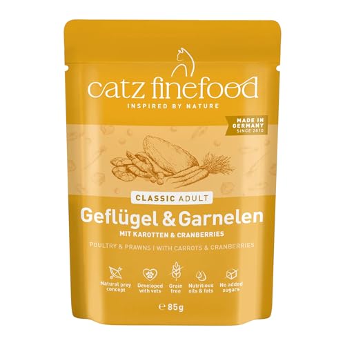 catz finefood N 17 Geflügel Garnele Feinkost Katzenfutter nass verfeinert mit Karotte Cranberry 16 x 85g Beutel