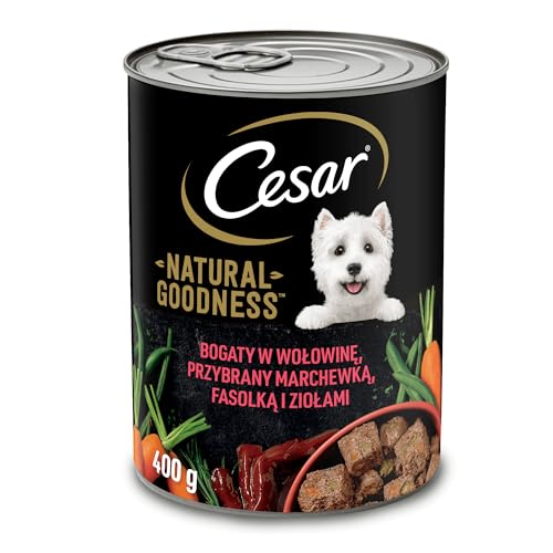Cesar Natural Goodness Nassfutter für ausgewachsene Hunde reich an Rindfleisch garniert mit Karotten grünen Bohnen und Kräutern Dose 12 x 400g