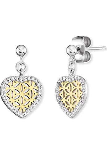 Engelsrufer Ohrringe Lebensblume in Herzform aus Sterlingsilber mit Zirkonia in Bicolor Durchmesser 11 3mm ERE-HEARTLIFL-ZI-BIG