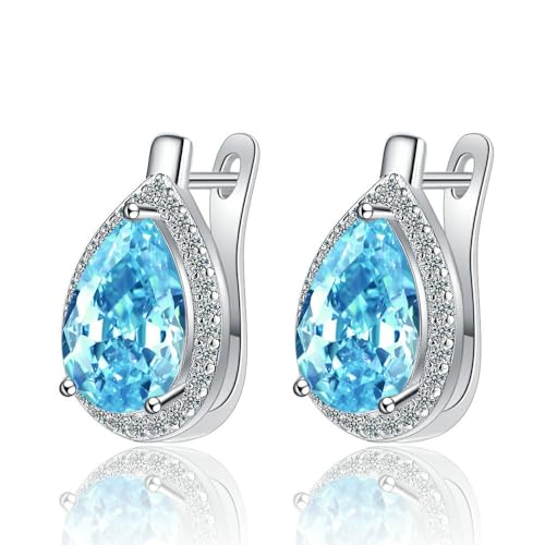 1 Paar Damen 925 Bling Tropfen Blau Strass Hoop Anhänger