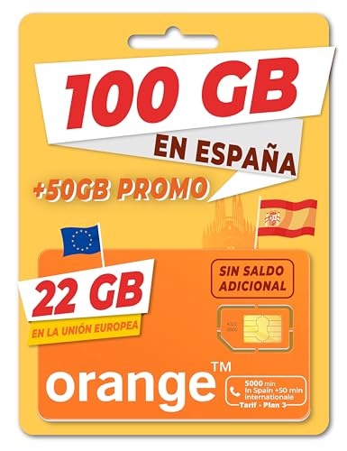 ORANGE Spanien - 100GB Prepaid SIM Karte in Spanien 50 Min. nach Deutschland telefonieren 5.000 Min. für Anrufe in Spanien Freischaltung nur unter www marcopolomobile com