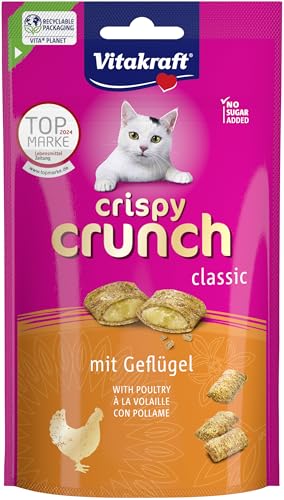 Vitakraft Crispy Crunch Classic Katzen Leckerli knuspriger Katzensnack gefüllt mit Geflügel im wiederverschließbaren Beutel ohne Zusatz von Zucker 1x 60g