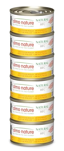 Almo Nature HFC Natural - Nassfutter für ausgewachsene Katzen - Hühnerfilet - Human Grade Glutenfrei Monoprotein - 6 x 70g