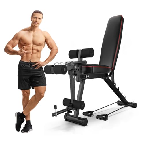 VCYEX Klappbare Hantelbank 5 Verstellbare Winkel Hantelbank mit Gewichten Multifunktional Hyperextension RüCkentrainer Ledermaterial 50 Mm Dickes StahlrohrBlack 162x111x48cm