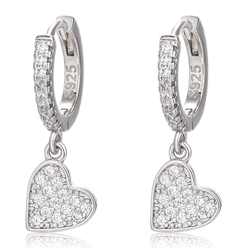 Ohrringe Silber 925 hängend für Mädchen Zirkonia Ohrringe Herz Hängend Hypoallergen Mini Creolen Gold für Frauen Ohrringe Schmuck für Hochzeitsgeschenke für Frauen