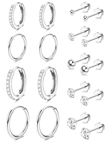 Diamday 9 Paar Gold Gold Kleinfür für Mehrfachpiercing Hypoallergene 14K Vergoldet Kleine Knorpelohrringe Hypoallergen Huggie Helix Knorpel