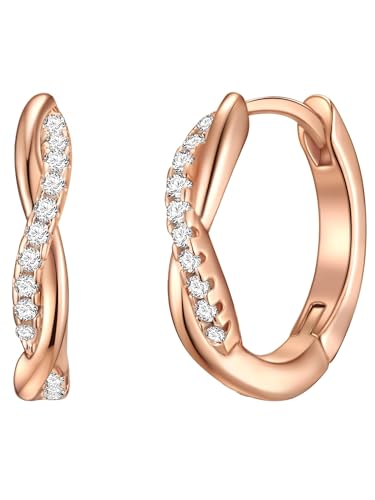 Rafaela Donata Damen Creolen aus 925 - Sterling Silber ros vergoldet mit Zirkonia weiß - Silbercreolen Rosegold Klappcreolen klassisch