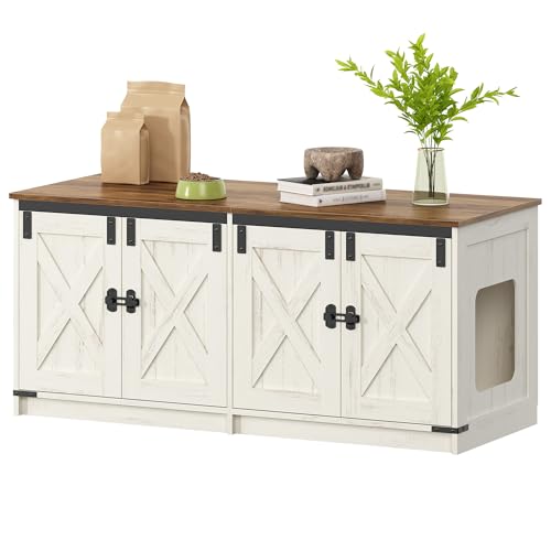 Hzuaneri Katzenschrank Katzenklo Schrank für 2 Katzen Versteckter Katzentoilettenschrank Katzenhaus für den Innenbereich Bauernhausstil 119 x 48 x 53 5 cm Braun und Weiß CB85314X