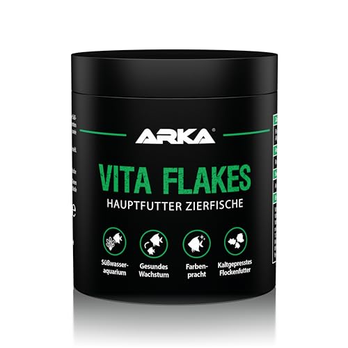 Flockenfutter für Zierfische ARKA Vita Flakes 250 ml hochwertiges kaltgepresstes Alleinfutter für Süßwasseraquarien unterstützt Farbenpracht Vitalität Wachstum ohne