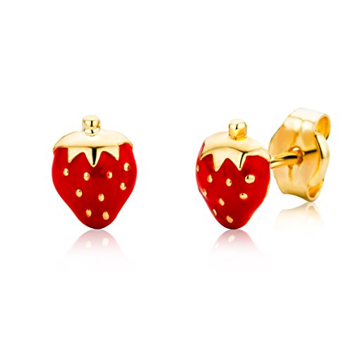  Schmuck MÃ¤dchen Ohrstecker rote Erdbeeren Ohrringe aus Gelbgold 18 Karat 750 Gold