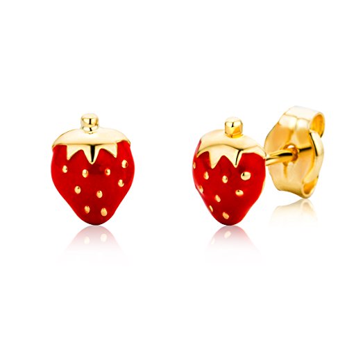 Miore Ohrringe Kinder Mädchen Gelbgold 18 Karat 750 Gold Ohrstecker mit Erdbeeren