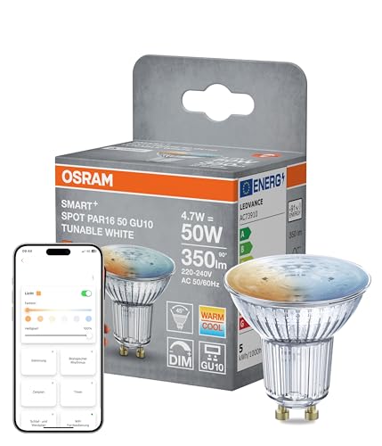 Osram SMART LED-Spot PAR16 GU10 Reflektor Tunable White dimmbar Matter over WiFi steuerbar per App Alexa Google und Apple