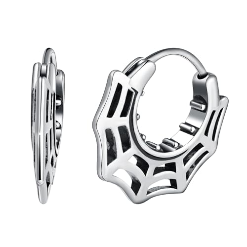 Yumilok Vintage Punk Spinnennetz Creolen Ohrringe Ring Ohrring Scharnier Huggie Earrings Ohringestecher Knorpel Piercing Ohrringe für Herren Damen