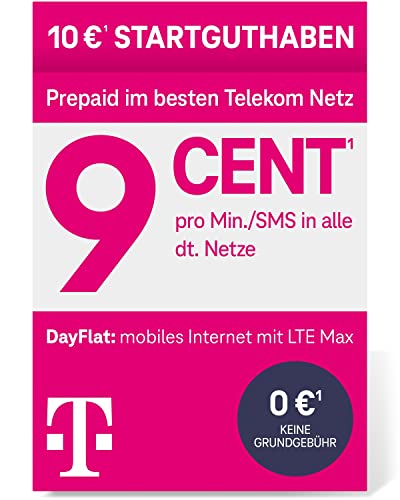 Telekom MagentaMobil Prepaid Basic SIM-Karte 9ct pro Minute SMS in alle dt. Netze 10 EUR Startguthaben Ohne Vertragsbindung I Volle Kostenkontrolle