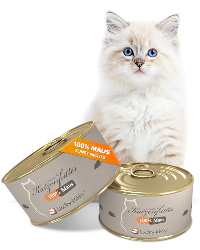 Lucky Kitty Nass 100% Maus I Beutenahes ohne Getreide Zucker I Nassfutter für Katzen Kitten I Ohne Zusätze alle Nährstoffe natürlich enthalten I Made in Germany I 4x100g