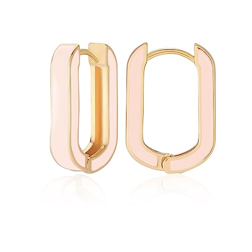 MESOVOR 18 Karat Vergoldete Creolen Ohrringe mit Emaillefarbe U-förmige Kleine Leichte Huggie-Ohrringe Geschenke für Frauen und Mädchen Hell-Pink