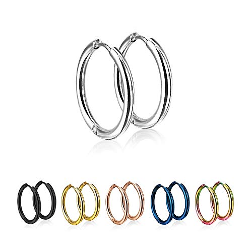 Treuheld Runde Creolen Ohrringe aus medizinischem Edelstahl 20mm Silber Schmale Klappcreolen für Damen und Herren Set Paar