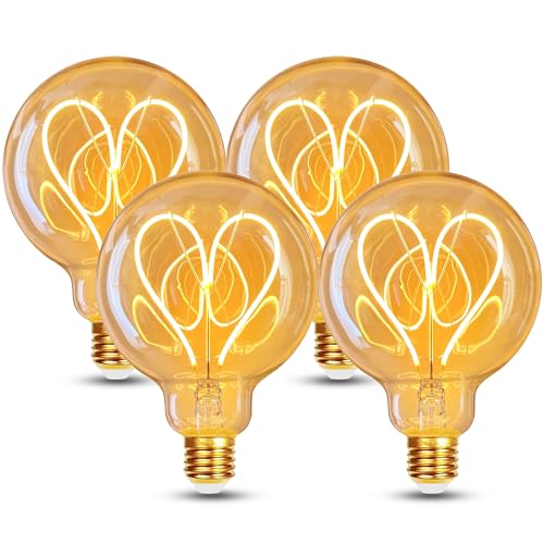 HUSTUNG Edison Vintage Glühbirne E27 LED Vintage Dimmbar 4W G80 E27 LED Warmweiss 2700K Retro Glühbirne Ideal für Hotel Wohnzimmer Restaurant Bar - Bernstein Glas -Herz 4 Stück