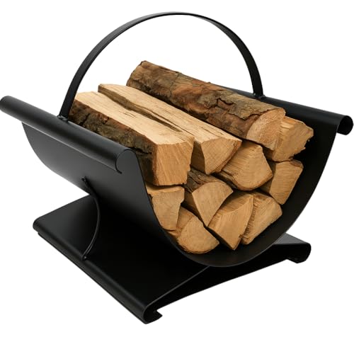 FRAMADO Holzkorb für Kaminholz Metall - Holzlager Innen - 38x36x42cm - Brennholzständer Schwarz Pulverbeschichtet Korrosionsbeständig - Sofort Einsatzbereit ohne Montage - CESTA