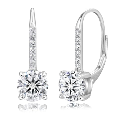 KRKC Moissanite Creolen für Damen Hängende Ohrringe Leverback 925 Silber Weißgold vergoldet 2 0 Karat VVS1 D Farbe Rund Hypoallergen Schmuck Geschenk für Frau Freundin