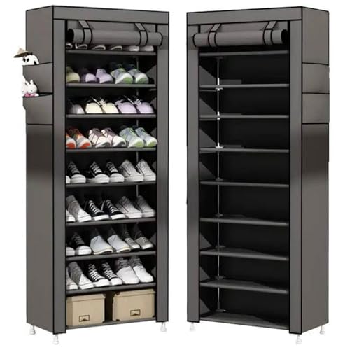 Severno Schuhregal Schuhschrank XXL Garderobe mit Schuhschrank Stoffschrank Regal mit 12 Einlegeböden 2 Außenfächern und Schwarzem Metallrahmen Material 100% PE Abmessungen 118x108x30cm