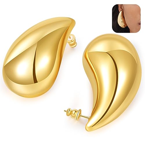 Senteria Ohrring Klobige Gold Creolen Leichte 14 Karat Vergoldete Wassertropfen Tropfen Ohrringe Hypoallergene Gold Creolen für Damen