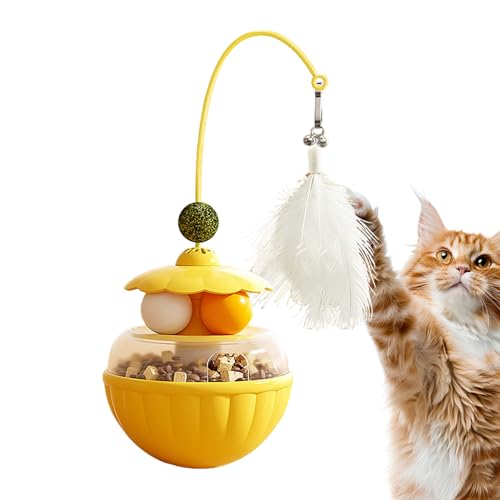 Generisch Katzenspielzeug Ball Gelb Federwedel Kitten Wobble Catnip Ball with Feathers Praktischer für Tägliches Training Fitness Spielspaß Naturmaterial Sicher Langlebig Hochwertig