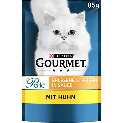 PURINA GOURMET Perle Erlesene Streifen Katzenfutter nass mit Huhn 24er Pack 24 x 85g