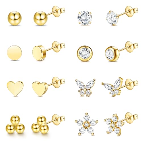 Dochais 8 Paar Ohrstecker für Ohrstecker Klein Chirurgenstahl Stecker Zirkonia Ball Hypoallergene Helix Conch Piercing Ohr
