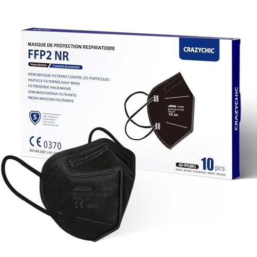 CRAZYCHIC   Schwarz   EN 149 Schutzmaske 5 lagige   Mundschutzmaske   Hohe Filtration   10 Stück
