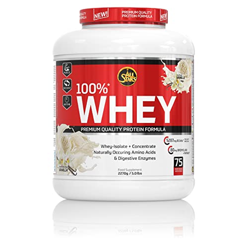 All Stars 100% 2270g Iß Konzentrat Isolat I leckeres Low Fat Powder I hochwertiges I cremiger Shake Vanilla Flavour